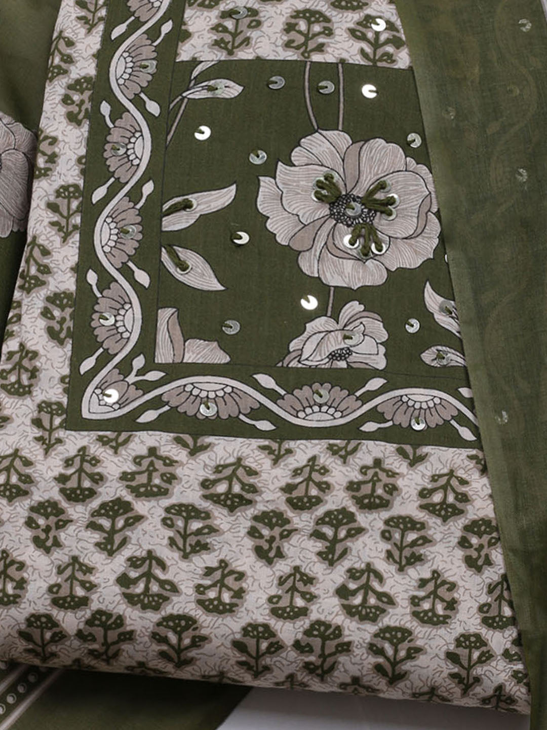 Printed Cotton Blend Unstitched Suit With Dupatta