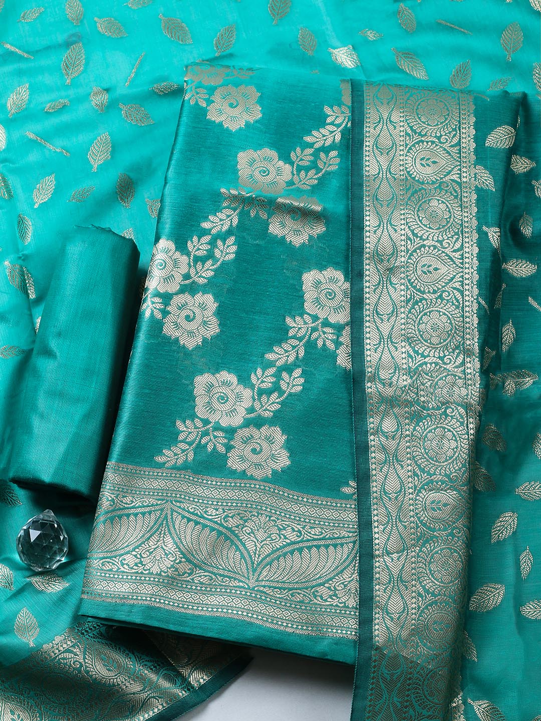 Banarasi Chanderi Unstitched Suit With Pant &amp; Dupatta