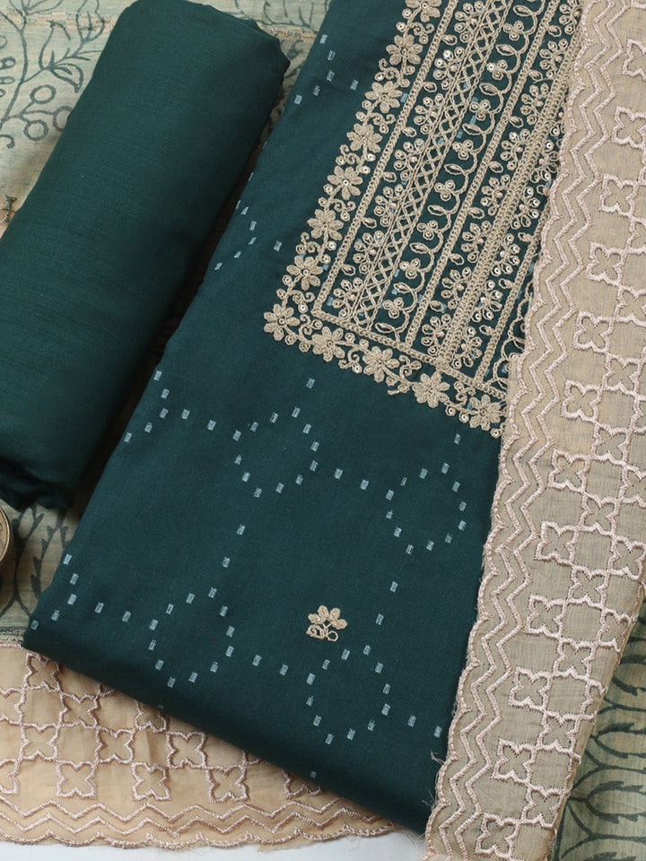 Embroidered Cotton Blend Unstitched Suit With Pant &amp; Dupatta