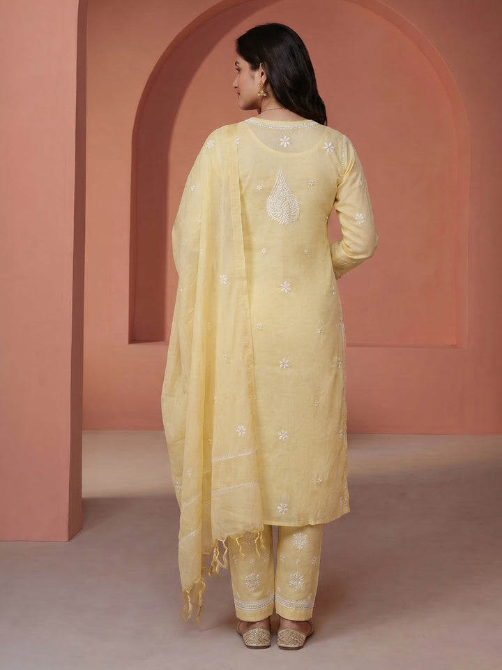 Embroidered Chanderi Suit Set With Dupatta