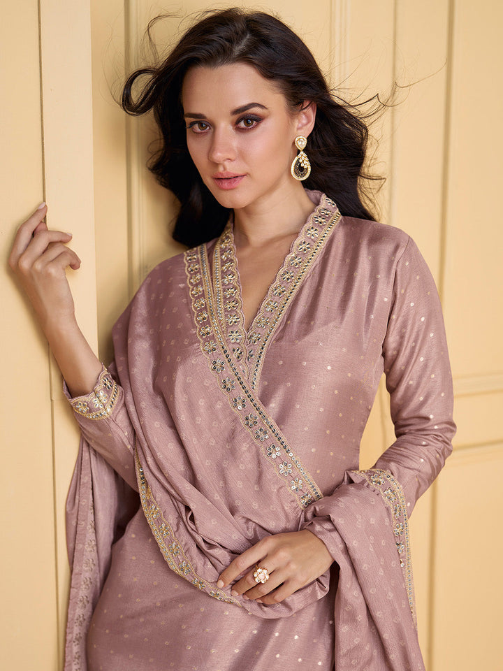 Embroidered Art Silk Suit With Pant &amp; Dupatta