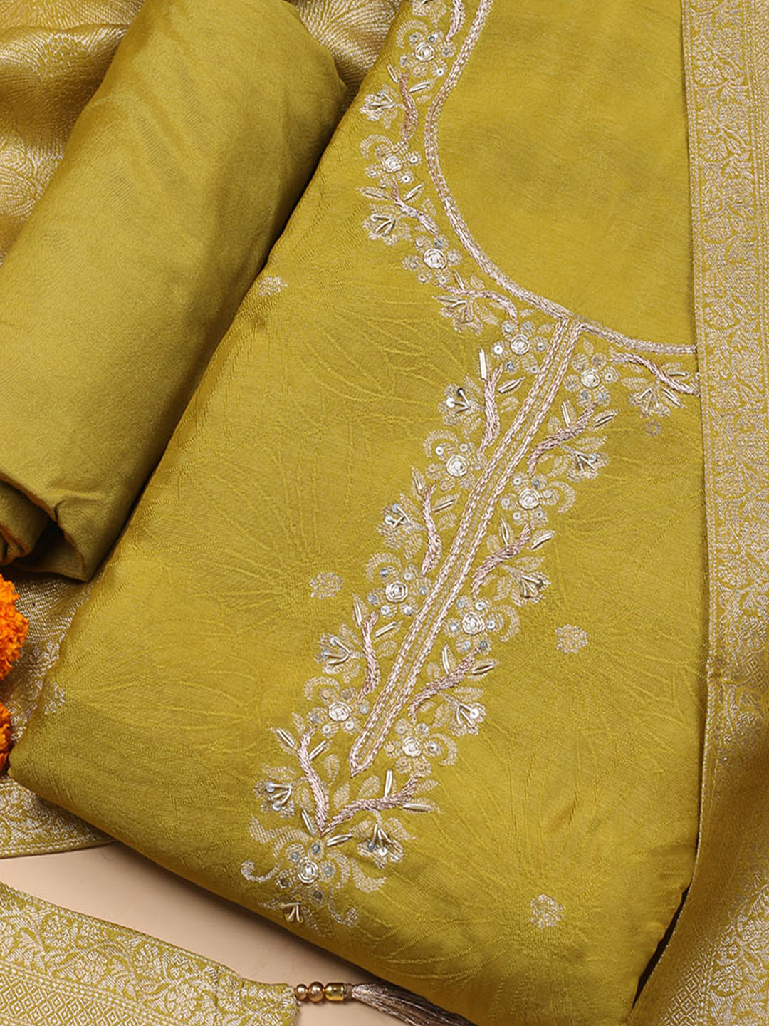 Kanjeevaram Chanderi Unstitched Suit With Dupatta
