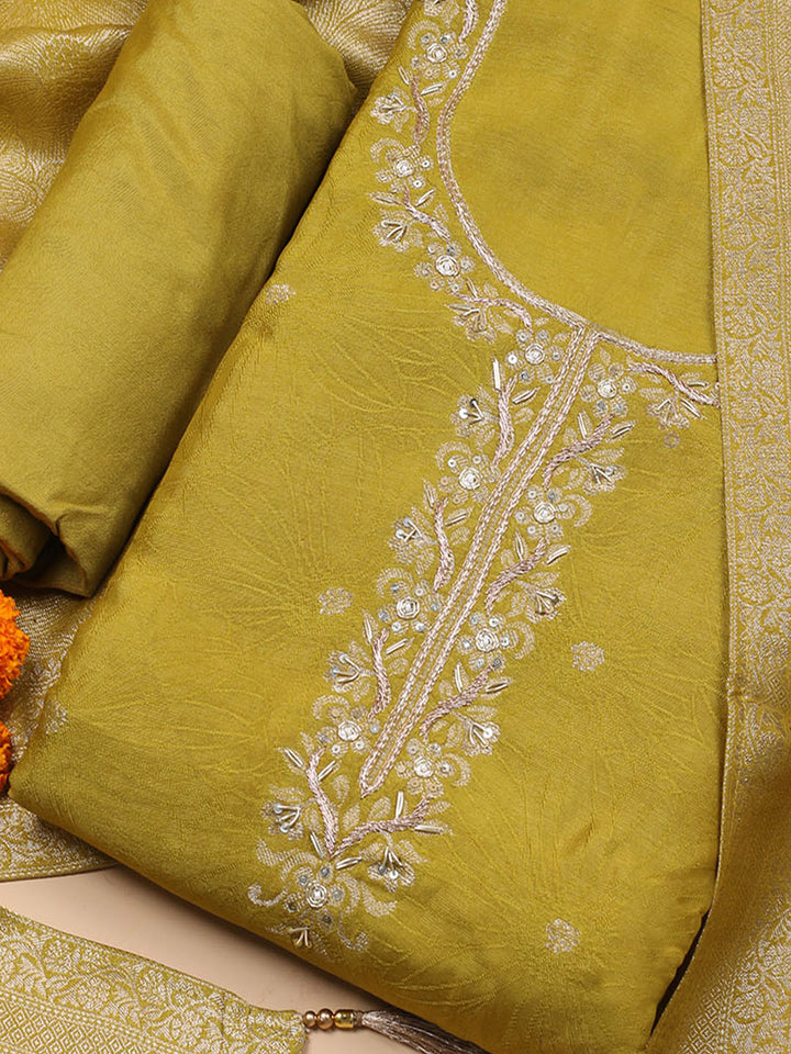 Kanjeevaram Chanderi Unstitched Suit With Dupatta