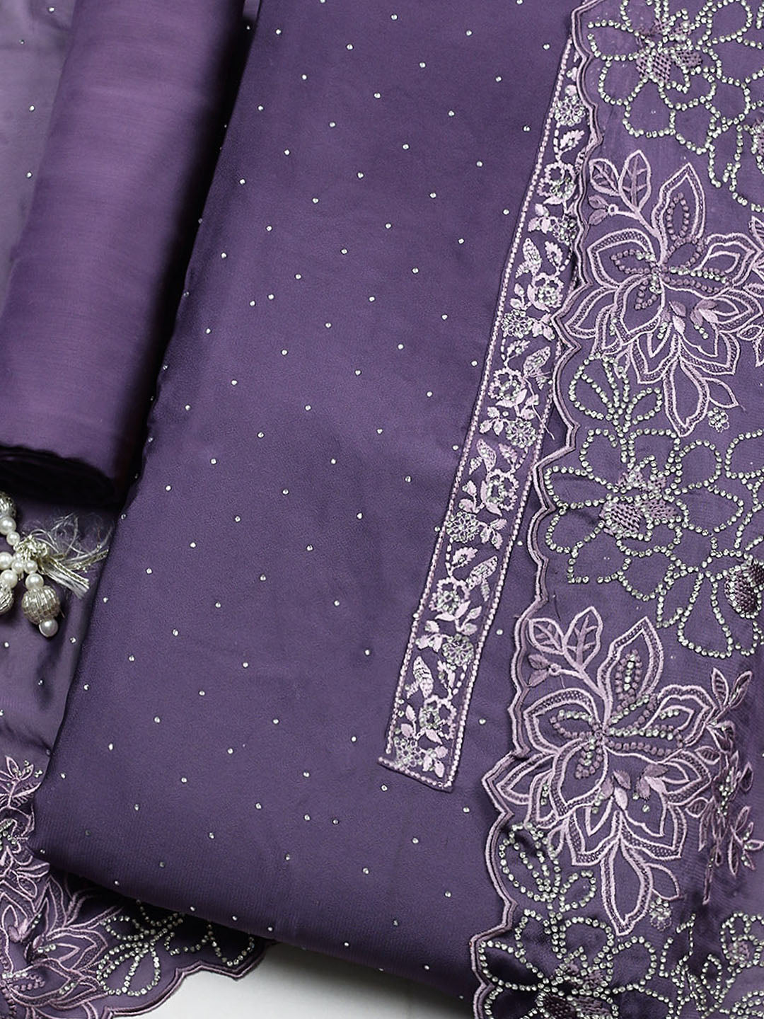 Embellished Art Silk Unstitched Suit With Pant &amp; Dupatta