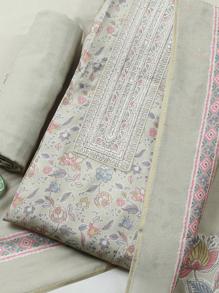 Embroidered Muslin Unstitched Suit With Pant &amp; Dupatta