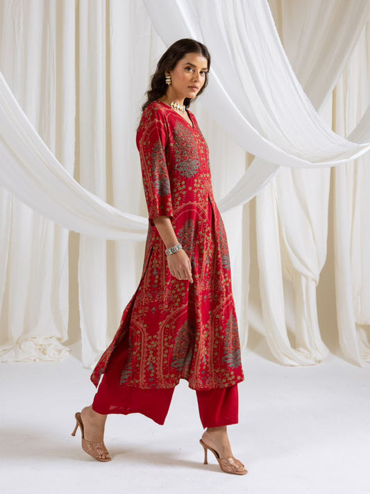 Printed Cotton Blend Kurta With Pants