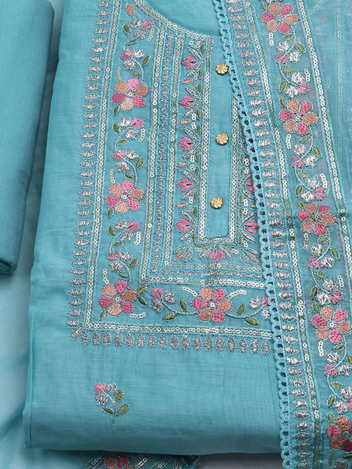 Embroidered Organza Unstitched Suit With Dupatta