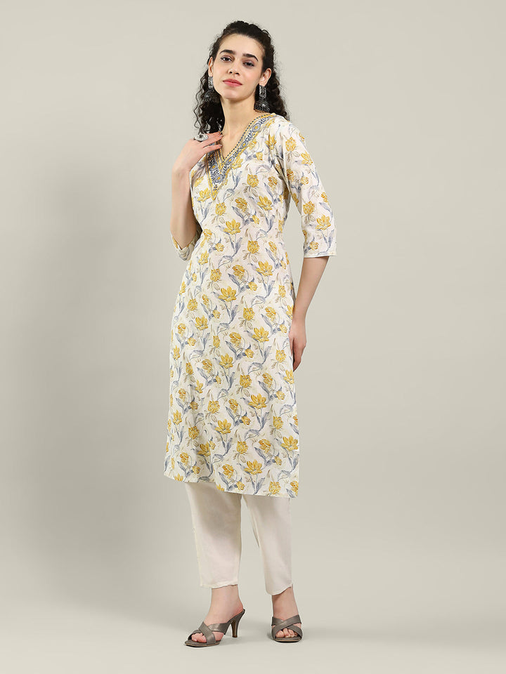 Printed Cotton Blend Kurta &amp; Pants