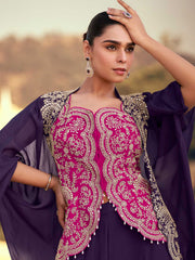 Embroidered Chinon Choli & Plazzo With Jacket
