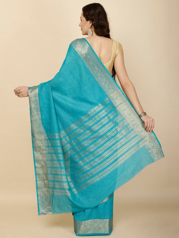 Check Pattern Plain Woven Georgette Saree