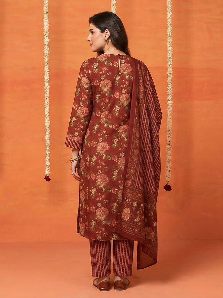 Printed Cotton Blend Kurta With Pant &amp; Dupatta