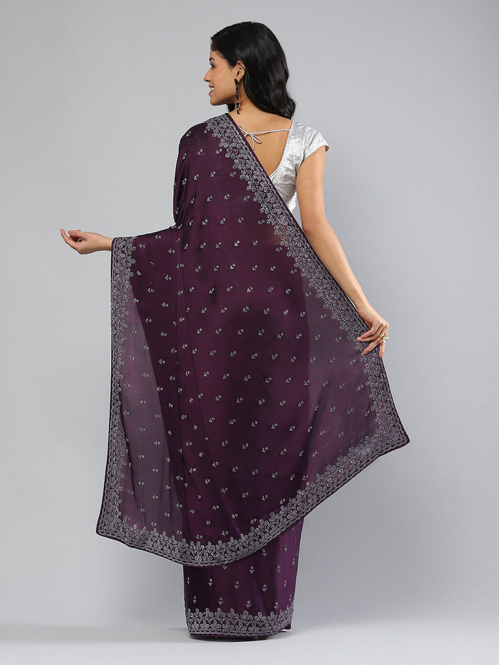 Stone Work Embellished Satin Saree