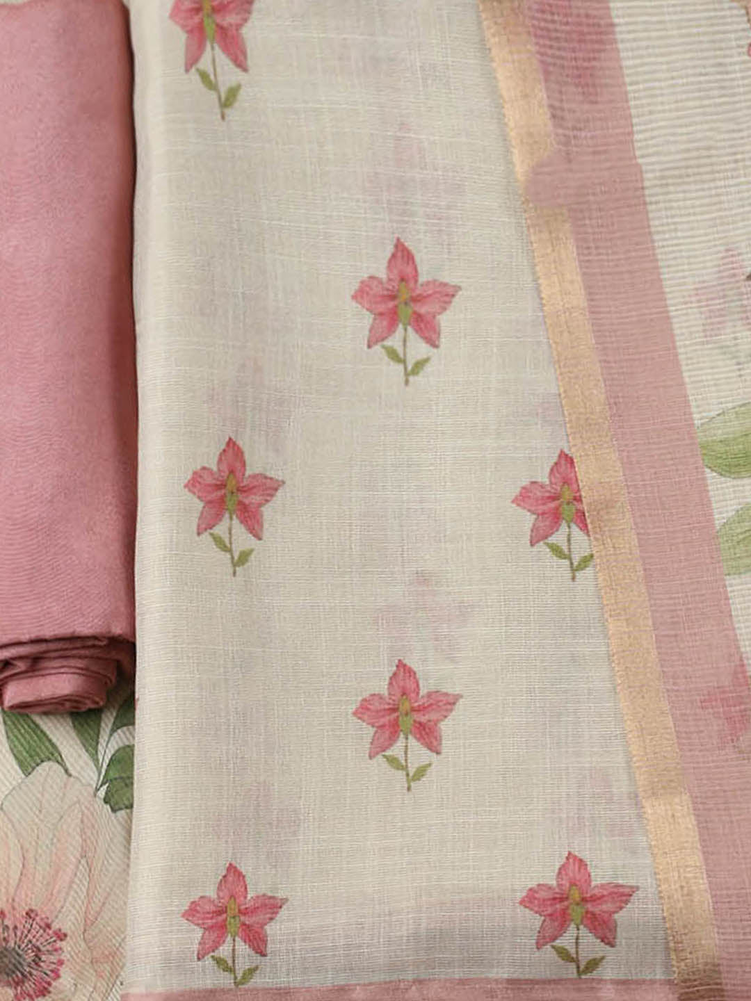 Printed Tissue Unstitched Suit With Pant &amp; Dupatta