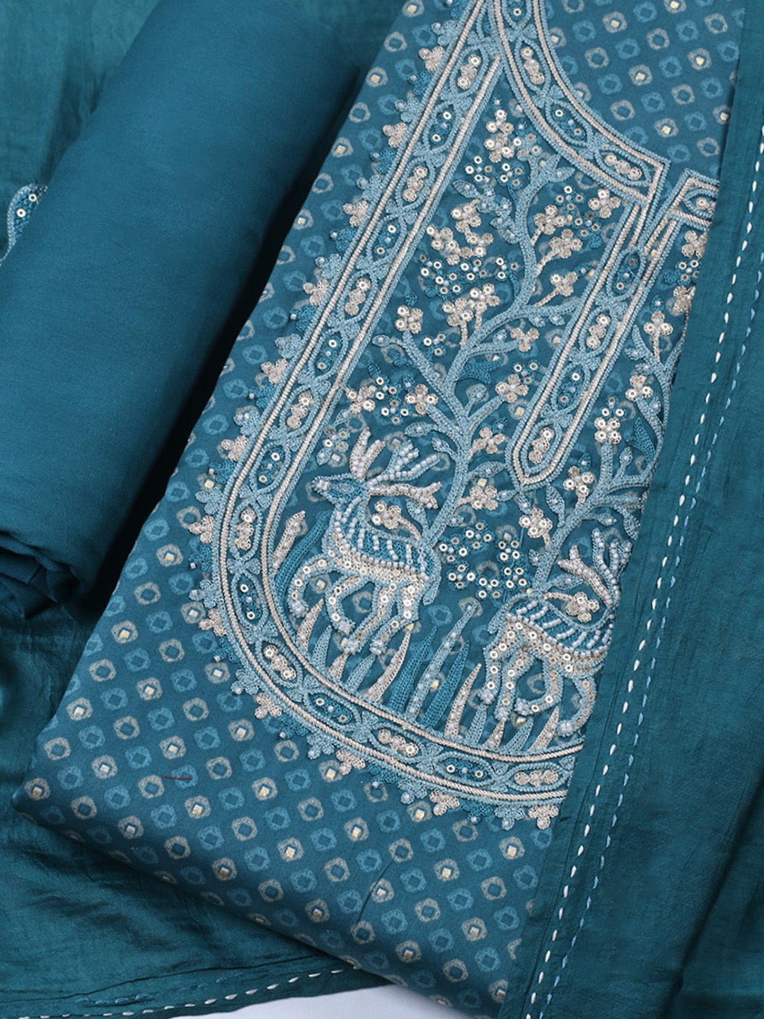 Embroidered Cotton Blend Unstitched Suit With Pant &amp; Dupatta