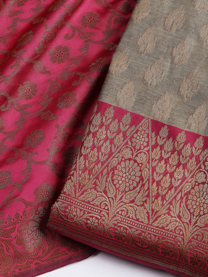Woven Chanderi Unstitched Suit With Dupatta