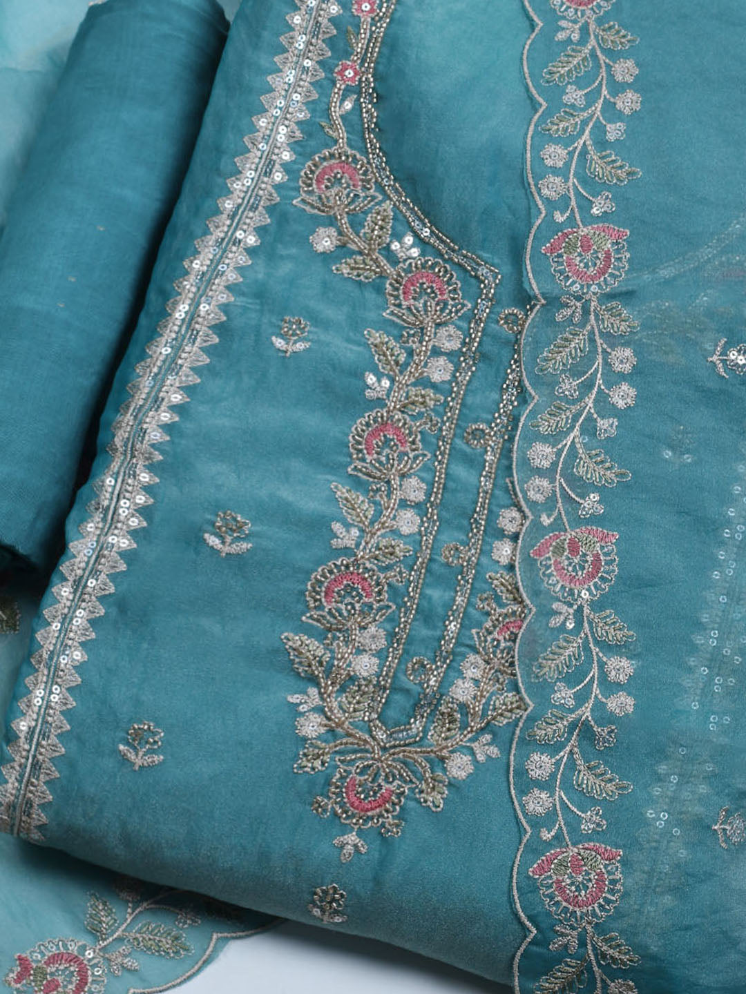 Embroidered Tissue Unstitched Suit With Dupatta