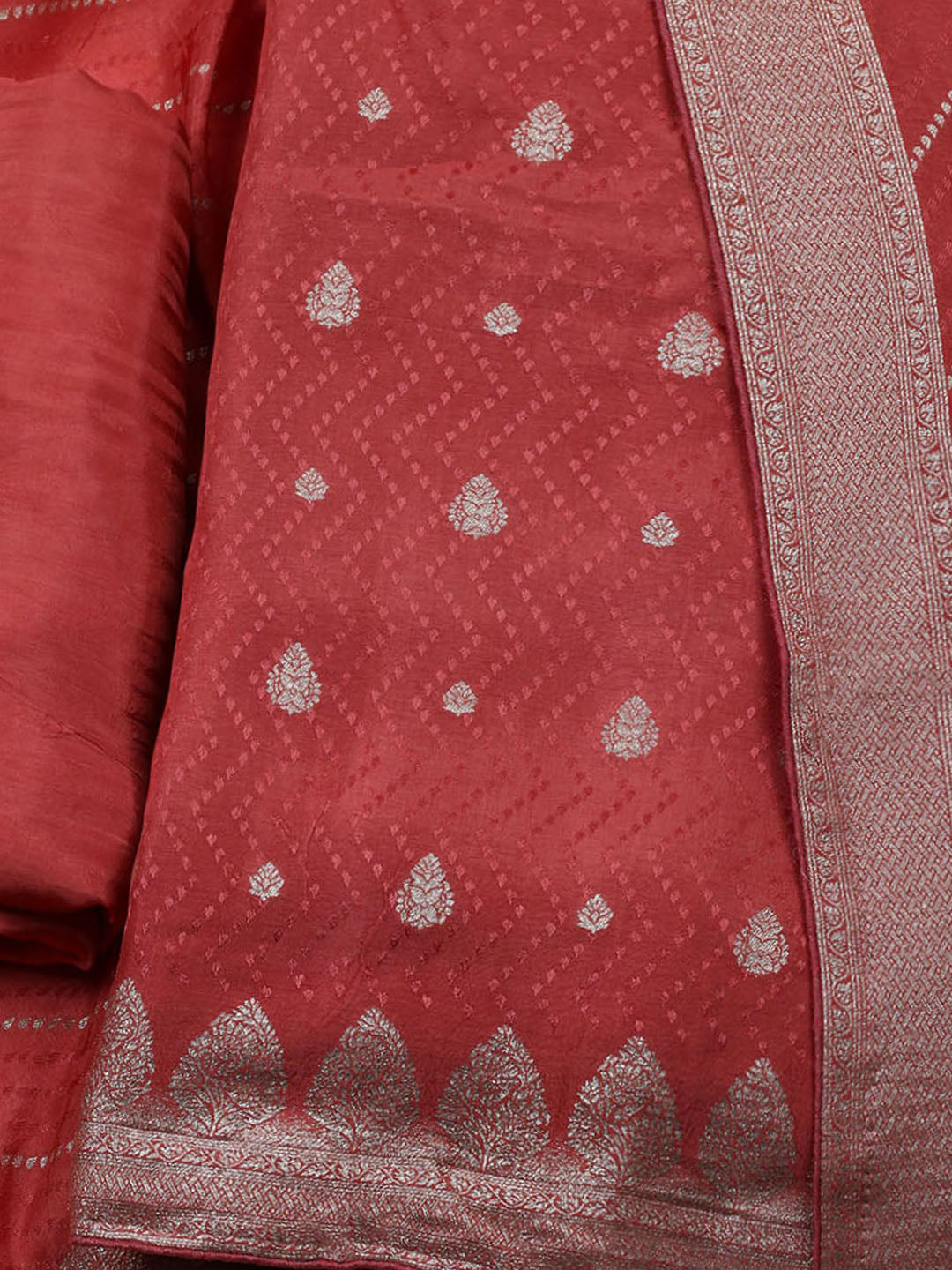 Woven Border Chanderi Unstitched Suit With Dupatta