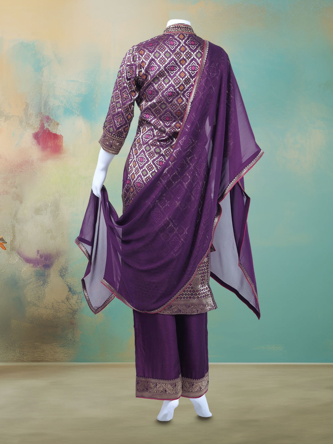 Banarasi Wave With Embroidered Kurta With Palazzo & Dupatta
