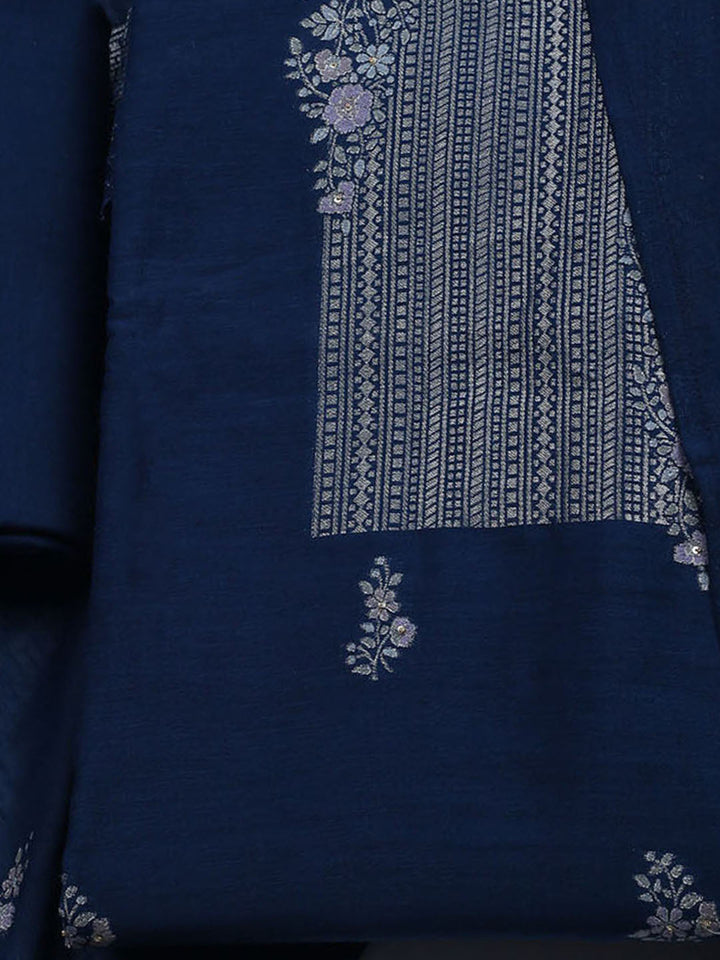 Embroidered Chanderi Unstitched Suit With Dupatta