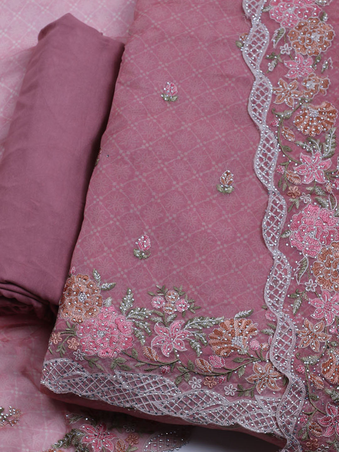 Embroidered Organza Unstitched Suit With Dupatta
