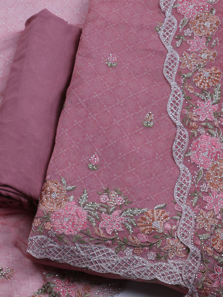 Embroidered Organza Unstitched Suit With Dupatta