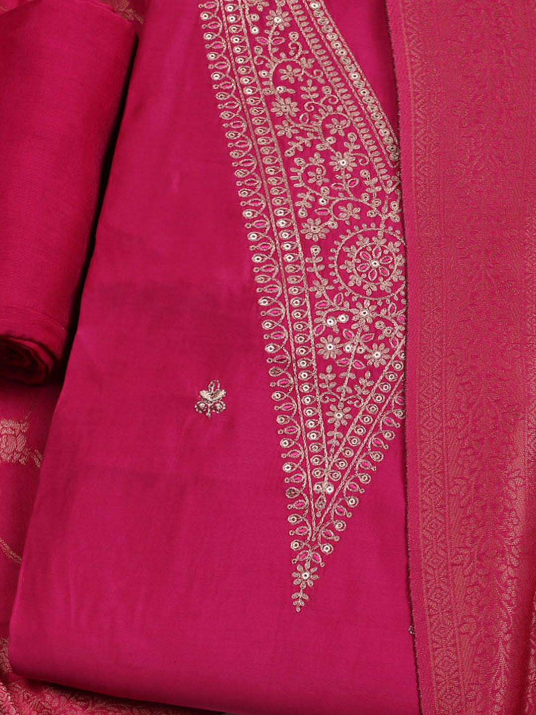 Embroidered Chanderi Unstitched Suit With Dupatta
