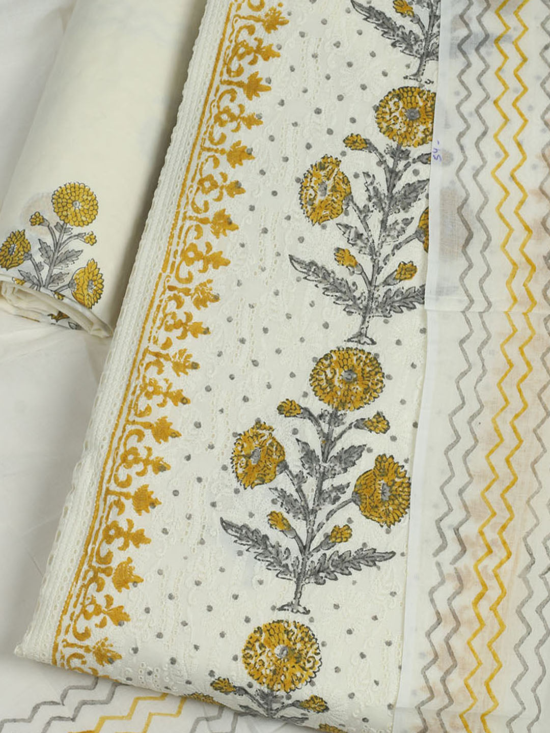 Embroidered Chanderi Unstitched Suit With Pant &amp; Dupatta