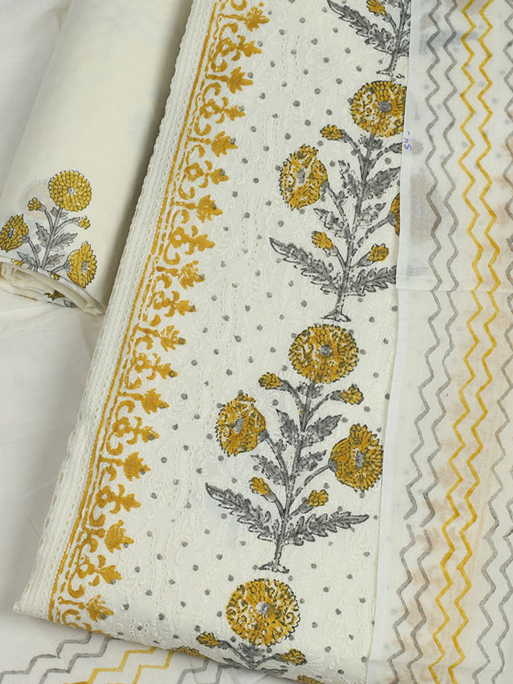 Embroidered Chanderi Unstitched Suit With Pant &amp; Dupatta