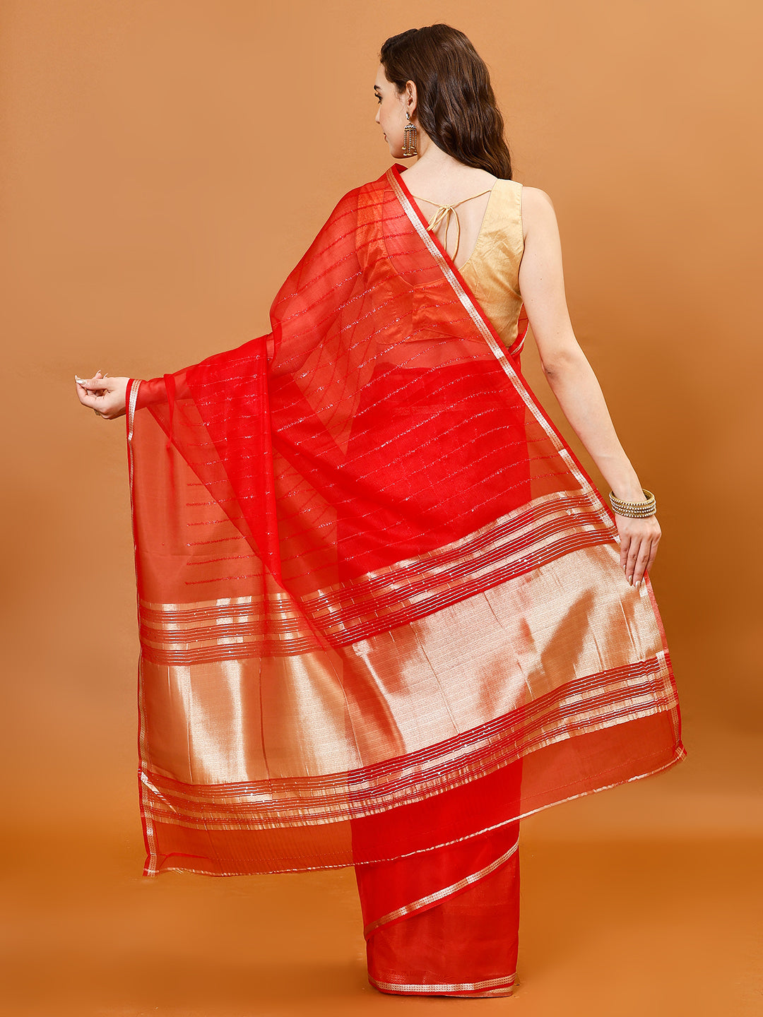 Plain Zari Border Organza Saree