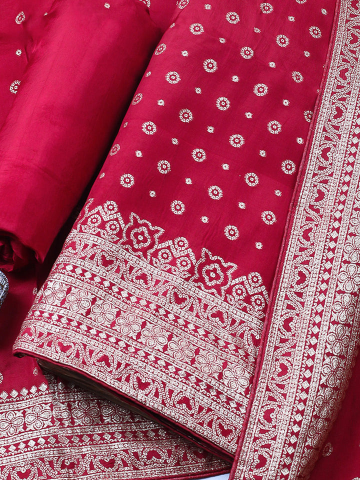 Embroidered Art Silk Unstitched Suit Piece With Dupatta