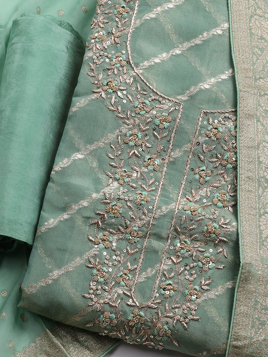 Embroidered Chanderi Unstitched Suit With Dupatta