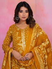 Printed Cotton Blend Kurta With Pant & Dupatta