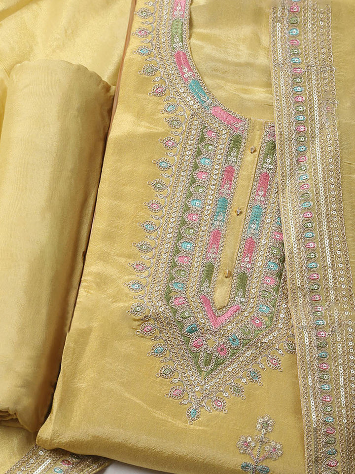 Embroidered Organza Unstitched Kurta With Pant &amp; Dupatta