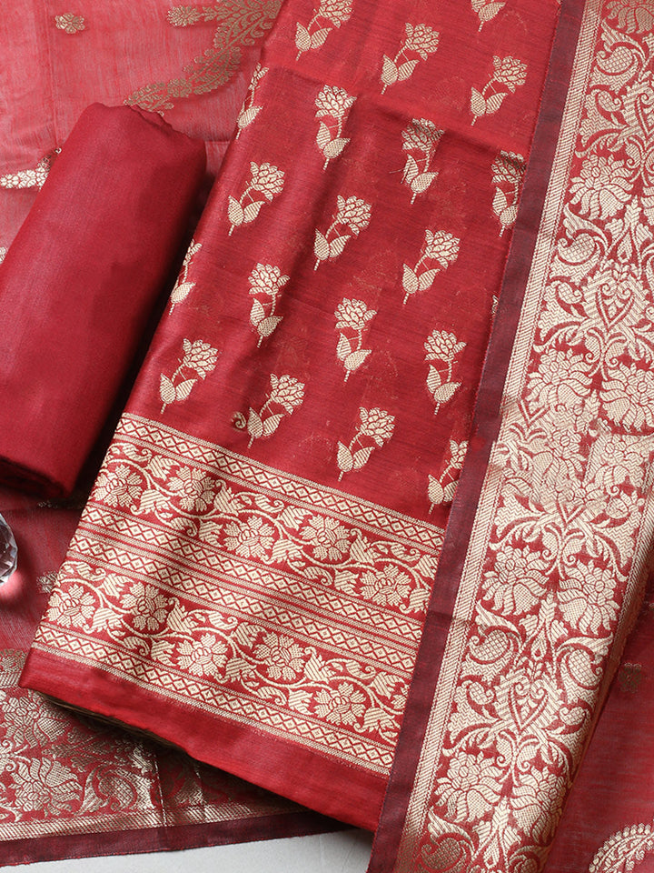 Woven Design Chanderi Unstitched Suit With Pant &amp; Dupatta