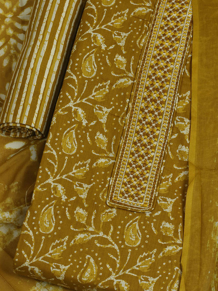Printed Cotton Unstitched Suit With Pant &amp; Dupatta