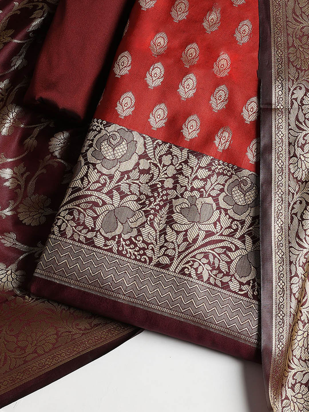 Woven Banarasi Chanderi Unstitched Suit With Dupatta