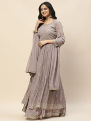 Zari Jaal Embroidery Georgette Kurta With Lehenga & Dupatta