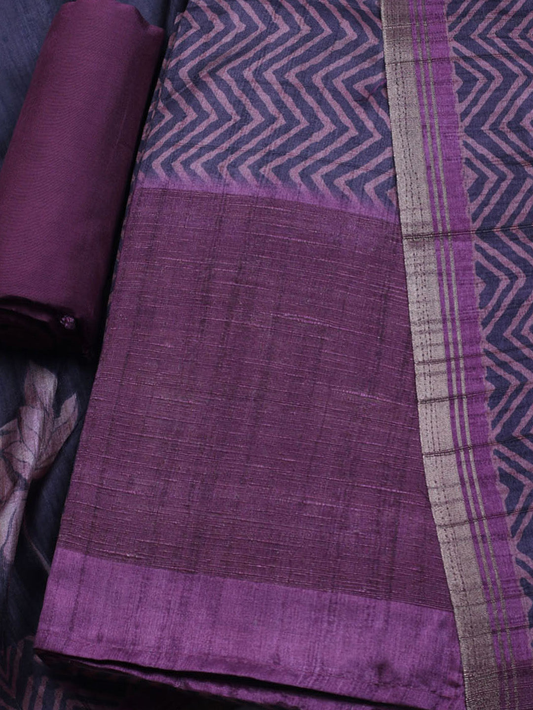 Printed Tussar Unstitched Suit With Dupatta