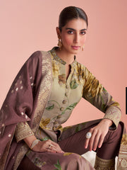 Embroidered Silk Suit With Pant & Dupatta