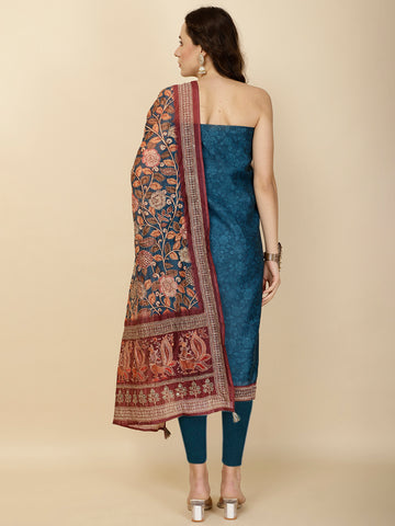 Kantha Embroidery & Printed Chanderi Unstitched Suit Piece With Dupatta