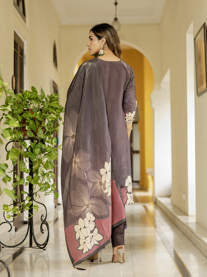 Embroidered Art Silk Kurta With Pant &amp; Dupatta
