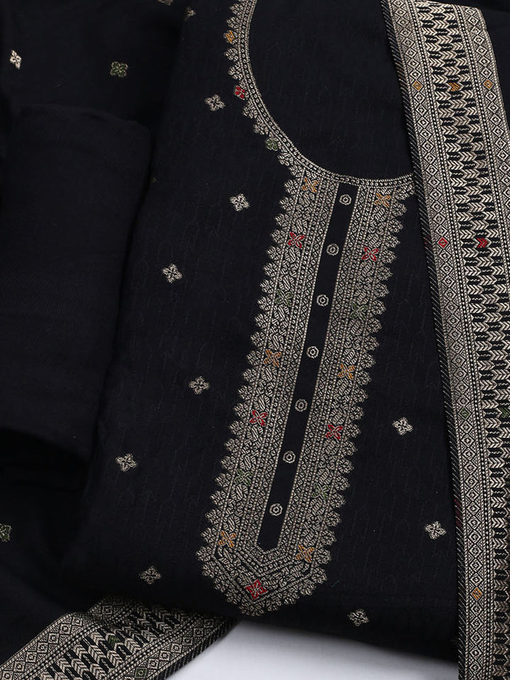 Pashmina Woven Design Unstitched Kurta With Pant &amp; Dupatta