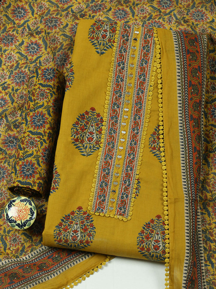 Embroidered Cotton Unstitched Suit With Pant &amp; Dupatta