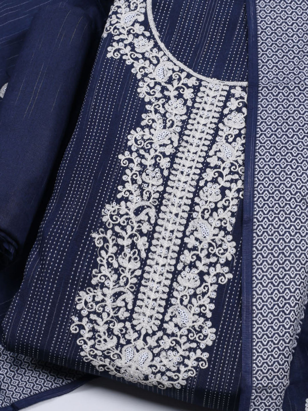 Neck Embroidered Cotton Blend Unstitched Suit With Dupatta