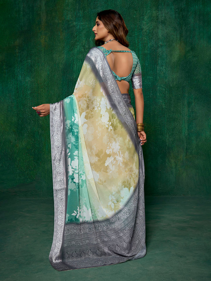 Ombre Floral Printed Georgette Saree