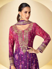 Embroidered Chinon Silk Kurti With Sharara & Dupatta