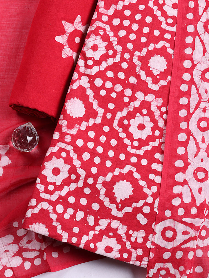 Printed Cotton Blend Unstitched Suit With Pant &amp; Dupatta