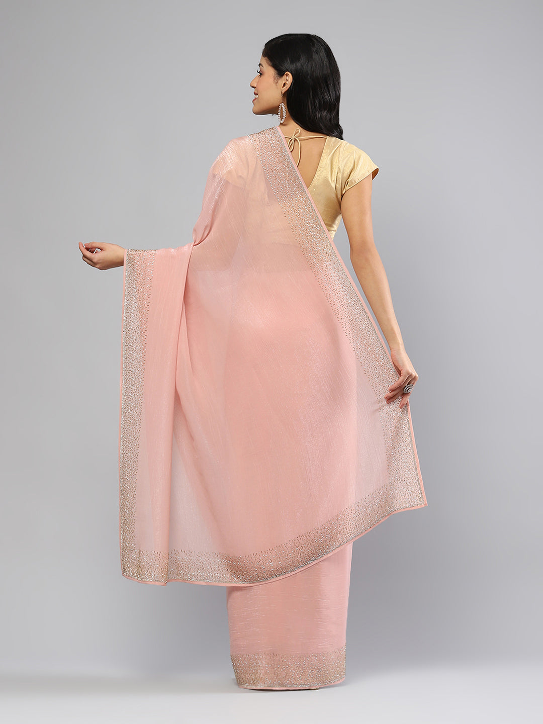 Swarovski Border Art-Chiffon Plain Saree
