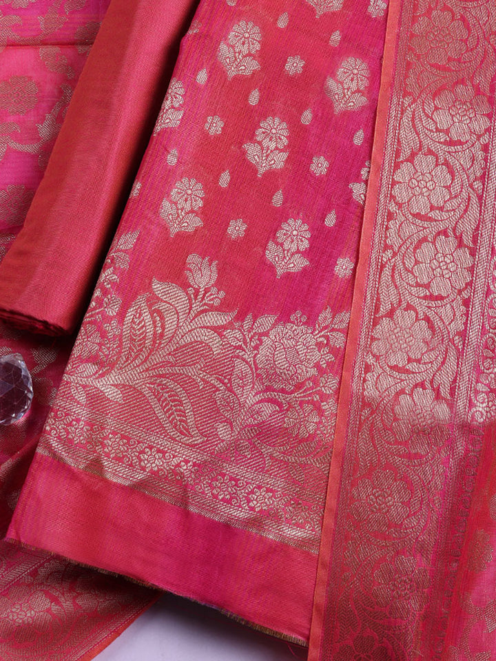 Woven Design Chanderi Unstitched Suit With Pant &amp; Dupatta