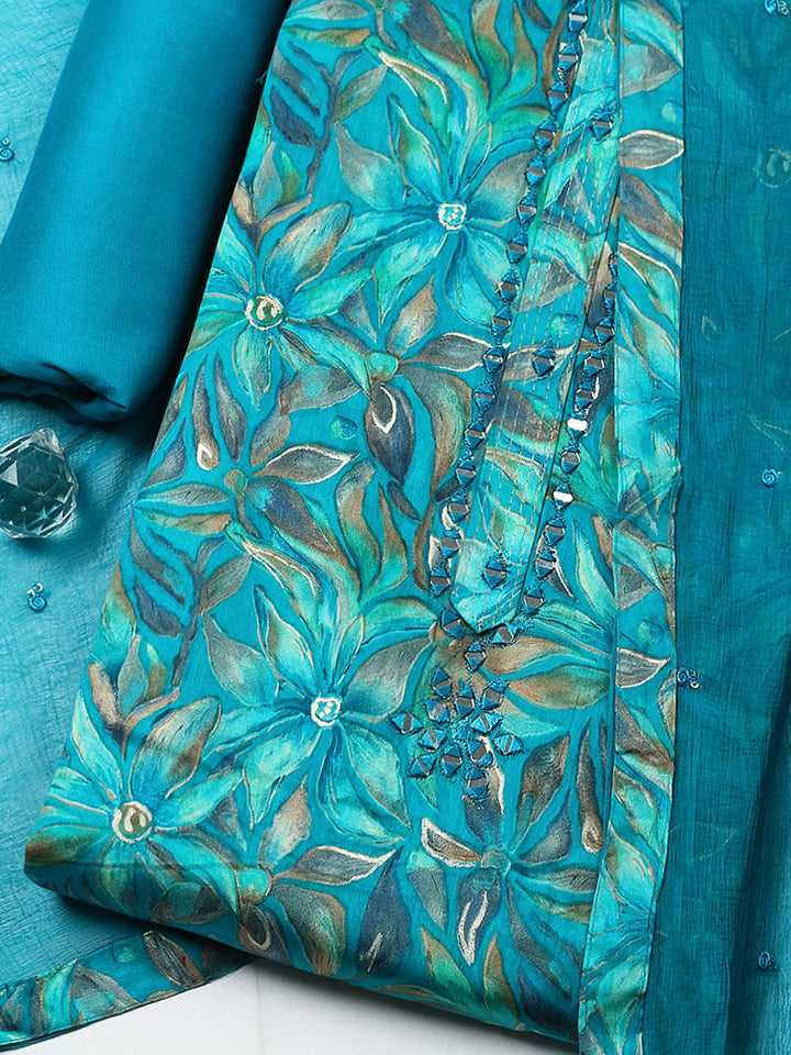 Embroidered Cotton Blend Unstitched Suit With Pant &amp; Dupatta